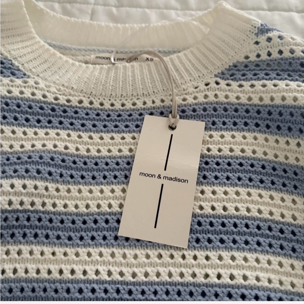 moon & madison Striped Blue and Cream Sweater - Picture 2 of 4